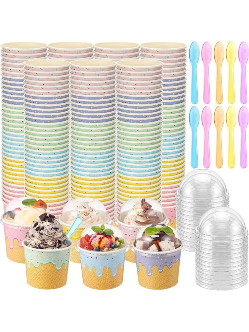 240 Set 4oz Disposable Ice Cream Cups with Lids & Spoons - Perfect for Parties!
